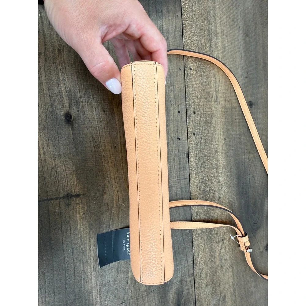 Kate Spade Leila‎ Mini Top Zip Crossbody Bag Orange Cream Pebbled Leather NEW
